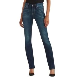 7 For All Mankind Straight Leg Jeans Stretch Faded Women's sz 32 Dark Blue Rinse